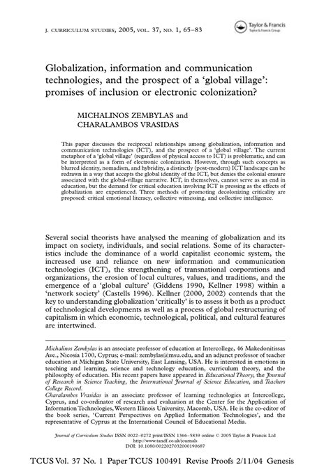 the globalization of communication a global village|(PDF) The Globalization of Communication .